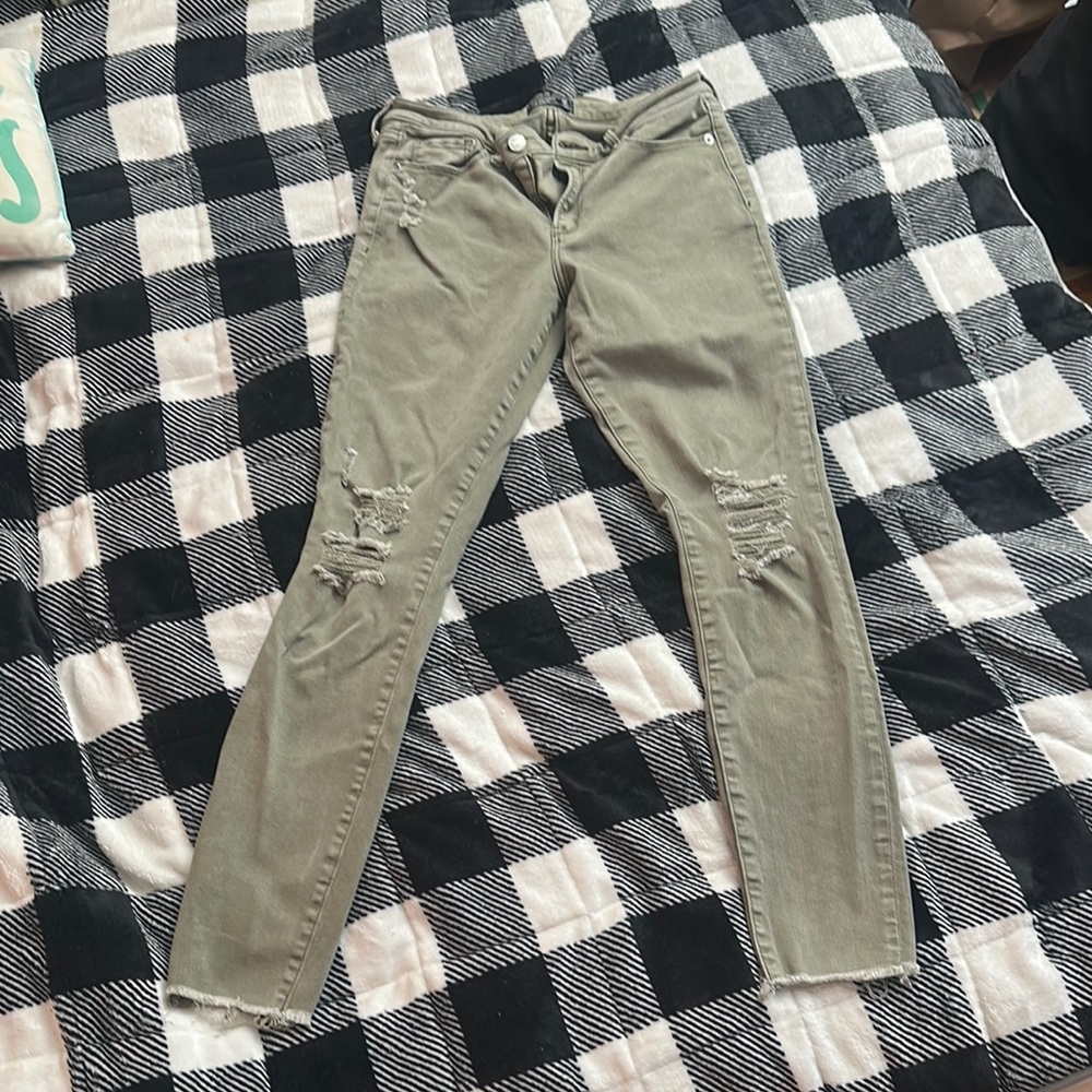 Olive abercrombie Distressed Women Jeans